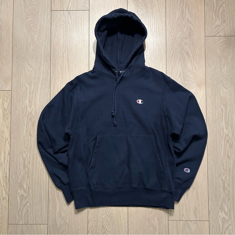 Champion Reverse Weave Pullover Hoodie Navy Blue Men's Size Small